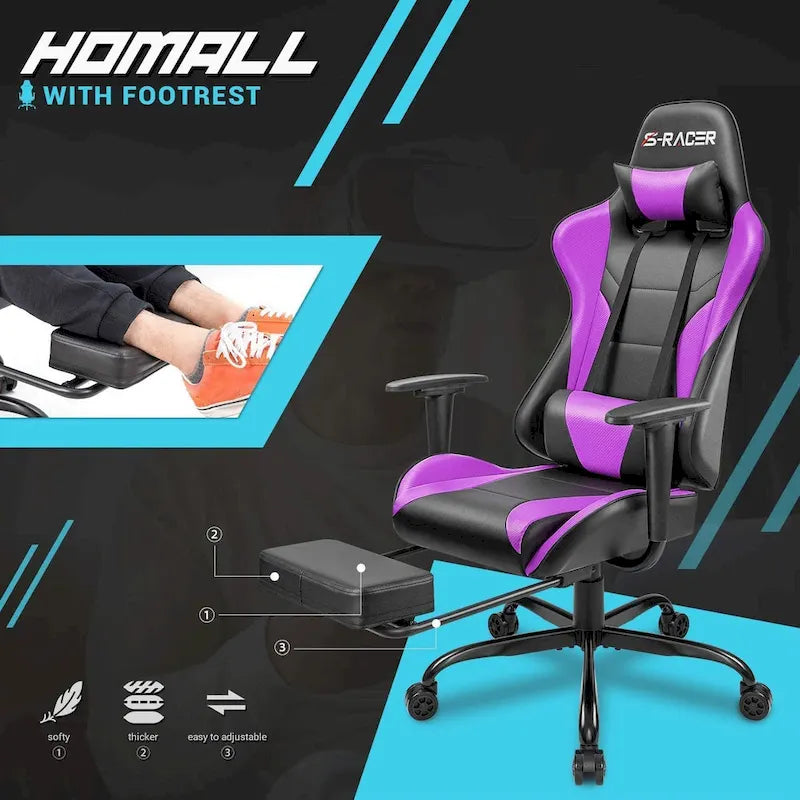 Chaise de jeu avec repose-pieds - Chaise de bureau ergonomique
