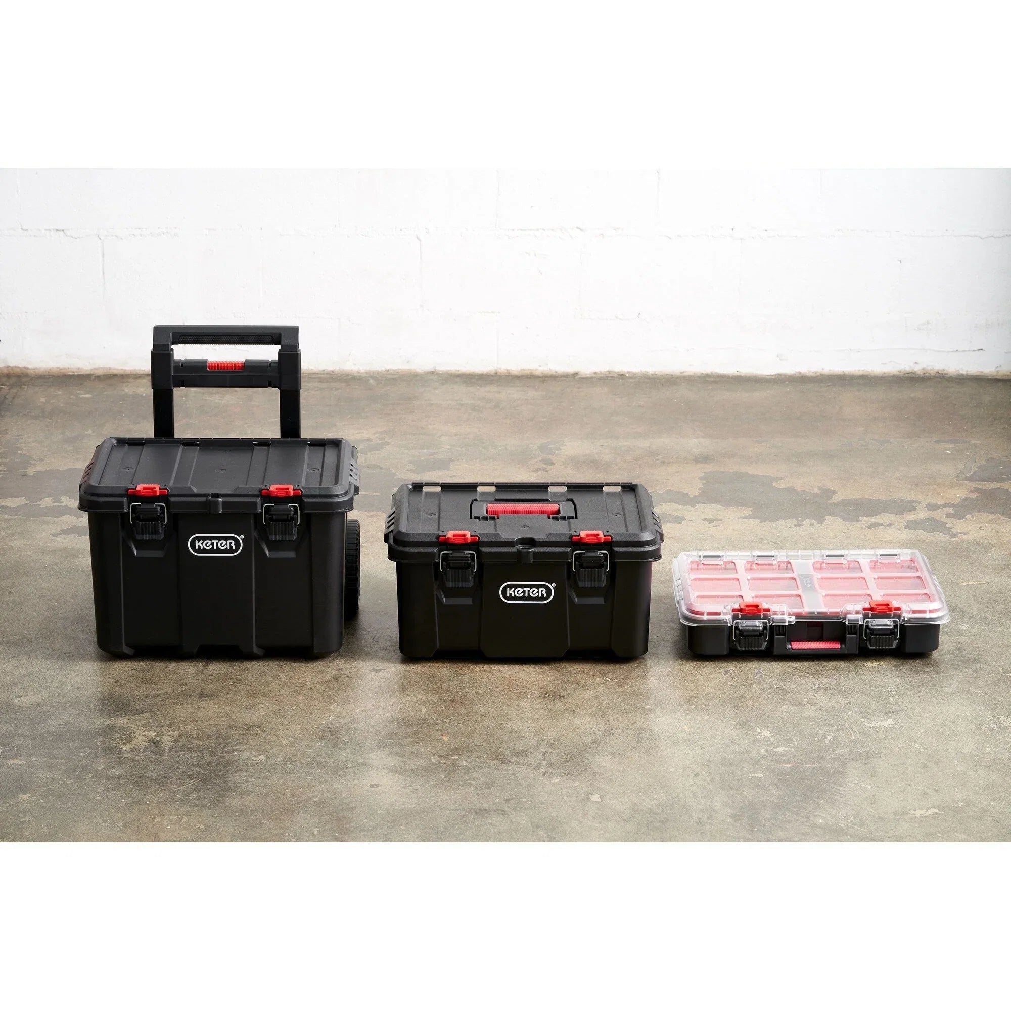 Keter Stack-n-Roll – Système modulaire 3 pièces de rangement et d'organisation d'outils mobile en résine durable