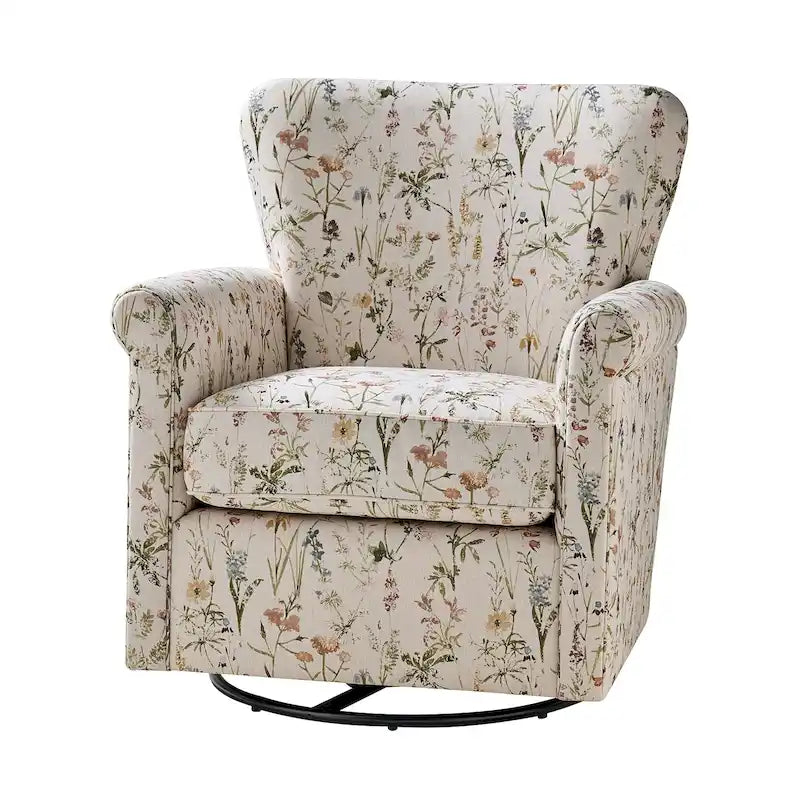 Fauteuil à bascule pivotant Georg en tissu confortable à motif floral avec accoudoirs arrondis par HULALA HOME