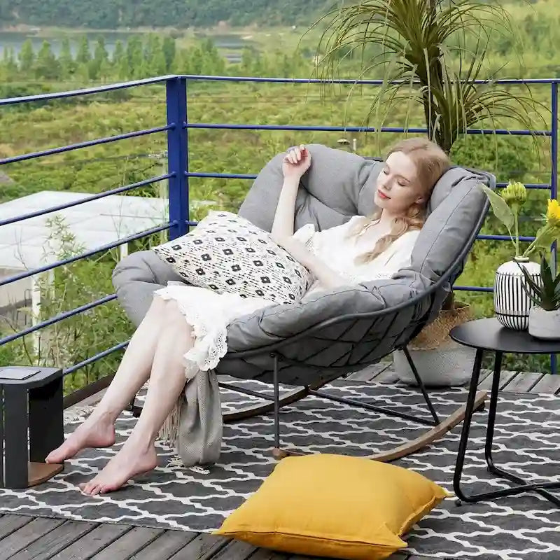 Fauteuil à bascule géant de patio, Chaise œuf Freestyle intérieure-extérieure avec coussin Rembourré Fauteuil de salon moderne pour jardin, cour arrière