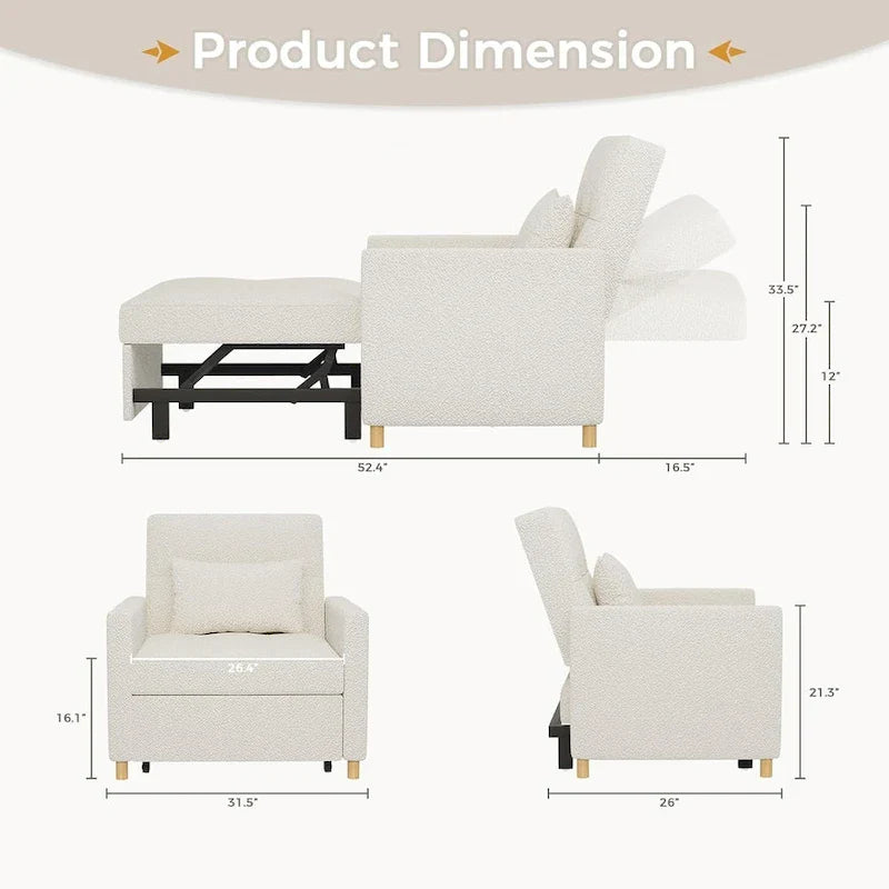 AECOJOY Fauteuil Convertible 3-en-1 avec Oreiller et Dossier Réglable