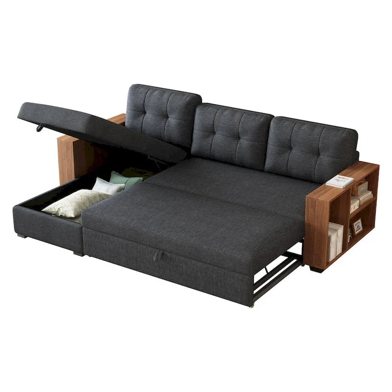 Canapé d'angle convertible avec lit gigogne et méridienne de rangement