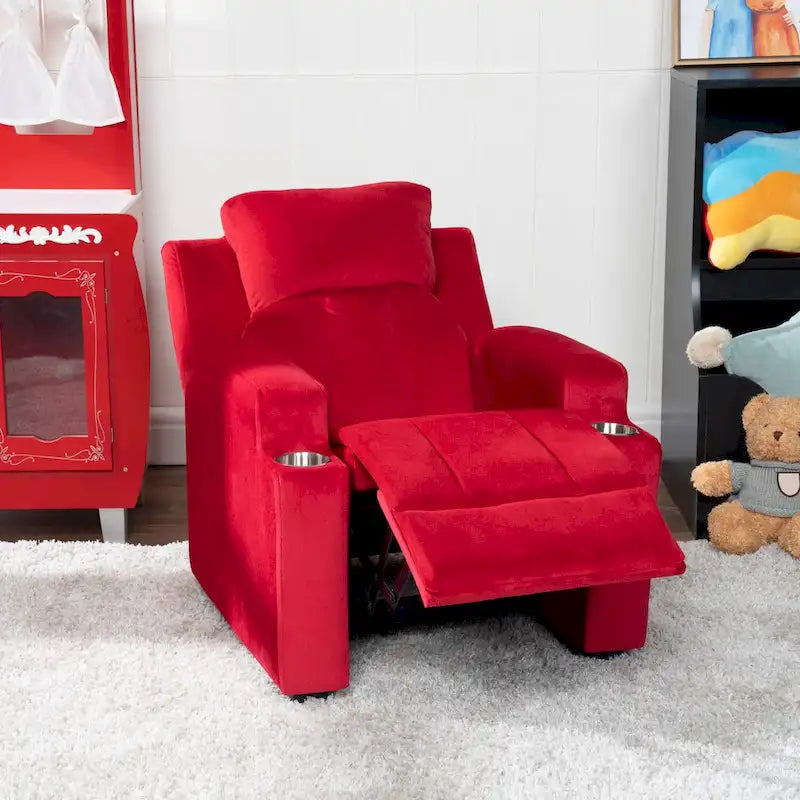 Fauteuil inclinable de luxe pour enfants avec repose-pieds, appuie-tête et 2 porte-gobelets, en microfibre, pour les enfants de 3 ans et plus