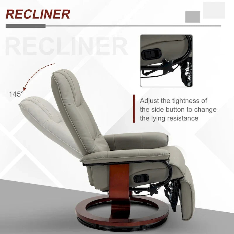 Fauteuil inclinable manuel pivotant en similicuir HomCom avec repose-pieds confortable et relaxant