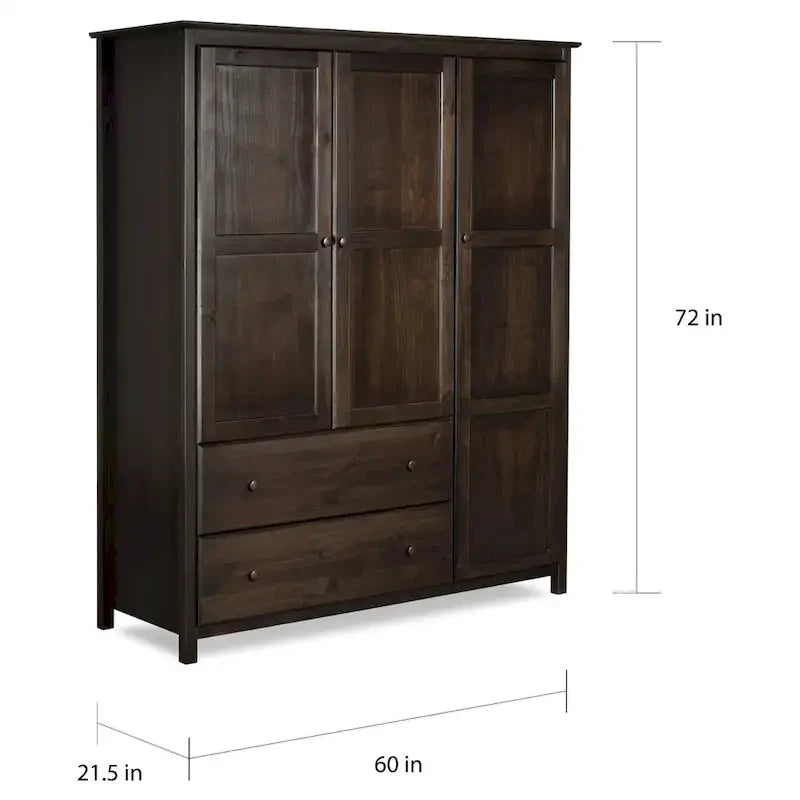 Grain Wood Furniture Armoire Shaker en bois à 3 portes - 60x72x22