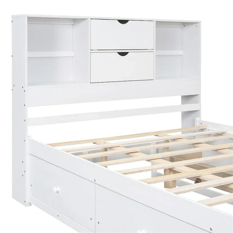 Lit plateforme King Size avec tête de lit de rangement et 8 tiroirs
