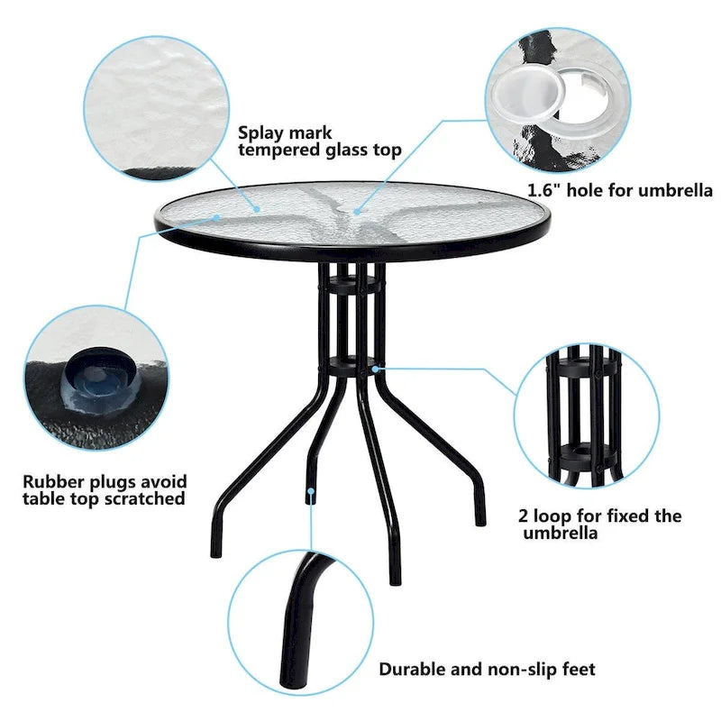 Table ronde de jardin Costway 32 avec plateau en verre trempé
