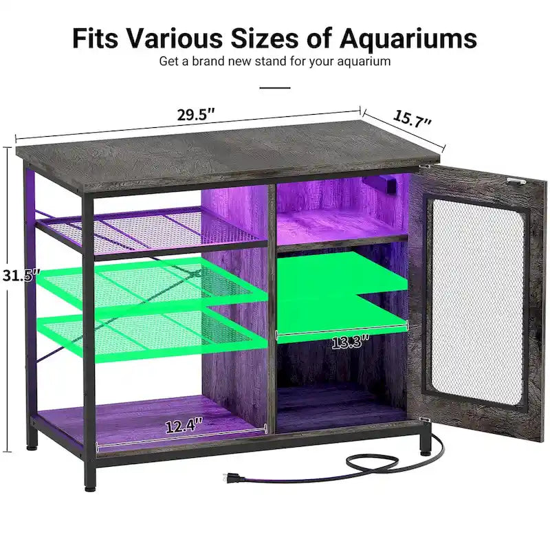 Meuble pour aquarium de 75 à 110 litres avec prises de courant et éclairage LED