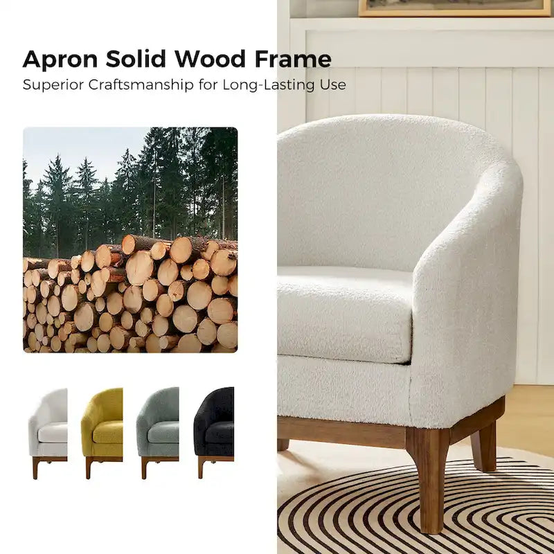 Fauteuil tonneau moderne Augus en bouclette avec pieds en bois massif par HULALA HOME