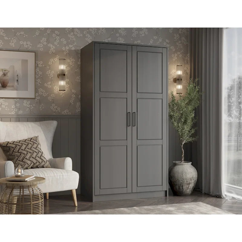 Armoire urbaine à 2 portes 100 % en bois massif avec portes pleines et portes miroir