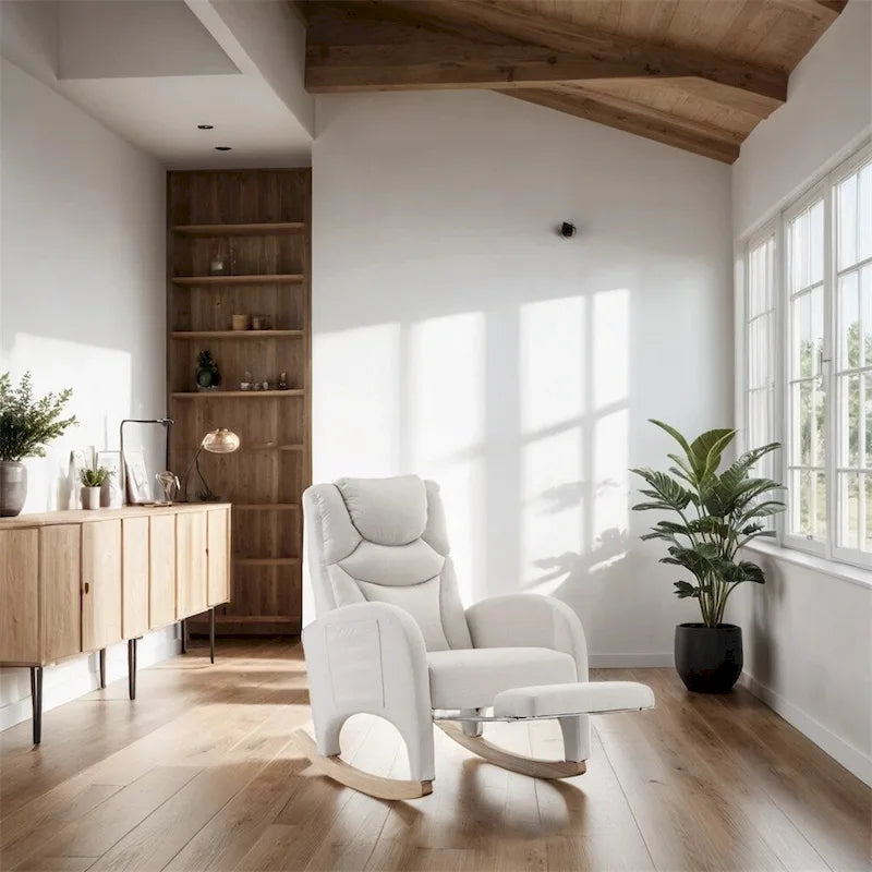 Fauteuil à bascule de puériculture ergonomique en tissu avec repose-pieds réglable