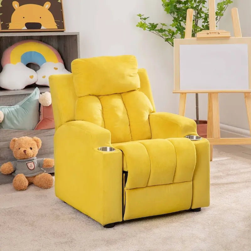 Fauteuil inclinable de luxe pour enfants avec repose-pieds, appuie-tête et 2 porte-gobelets, en microfibre, pour les enfants de 3 ans et plus