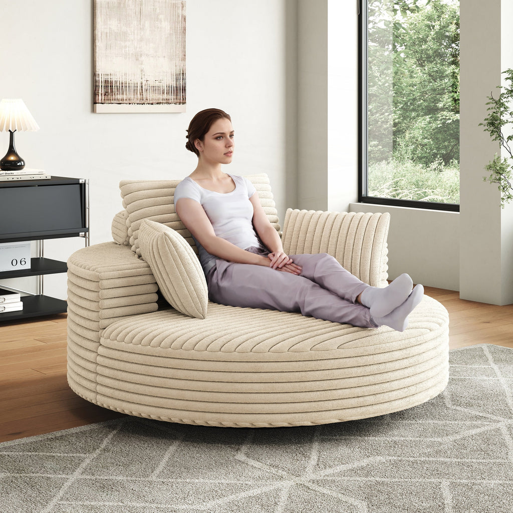 Fauteuil pivotant simple en velours côtelé et chenille avec rembourrage en mousse