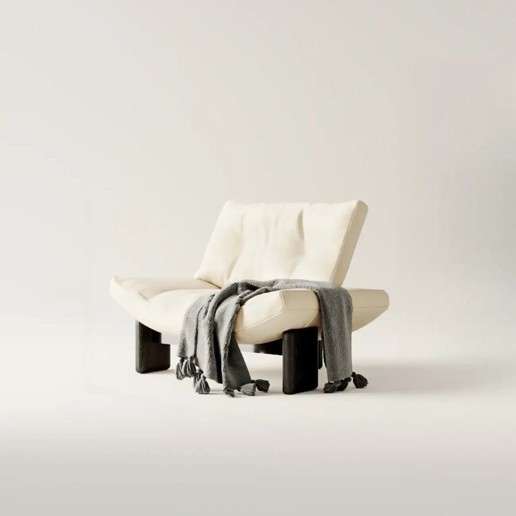 Fauteuil d'appoint contemporain en chenille noire capitonnée sans accoudoirs