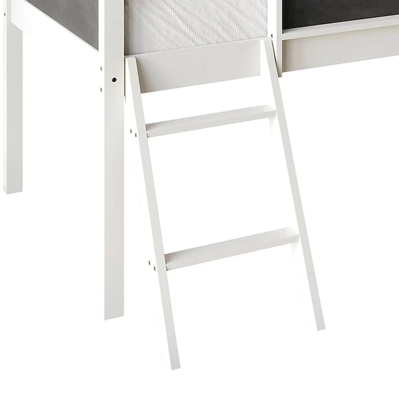 Lit mezzanine bas classique double CraftPorch avec tableau noir, toboggan et échelle