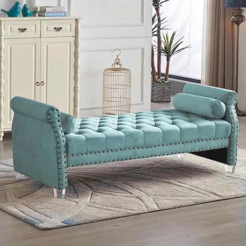 Banc rembourré en velours capitonné surdimensionné avec accoudoirs arrondis de 71 pouces