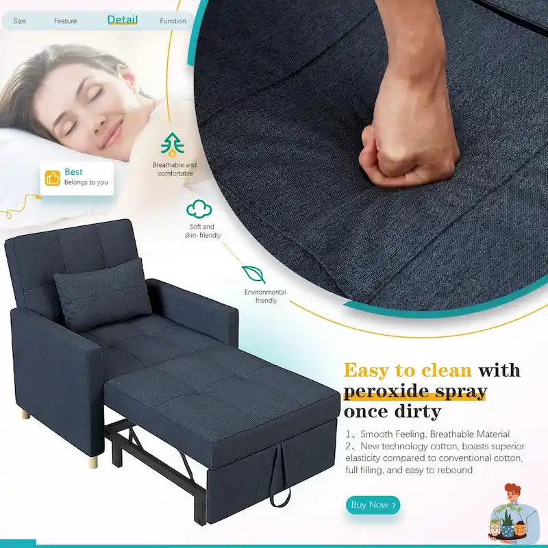 AECOJOY Fauteuil Convertible 3-en-1 avec Oreiller et Dossier Réglable