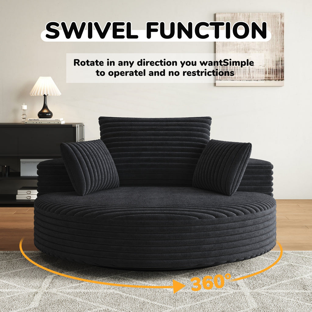 Fauteuil pivotant simple en velours côtelé et chenille avec rembourrage en mousse