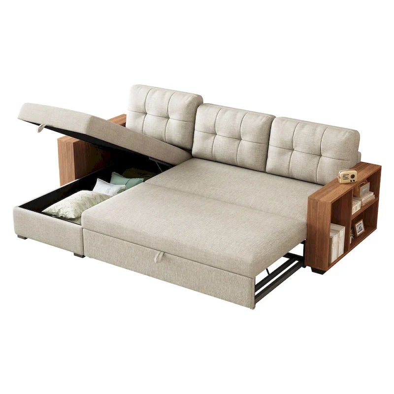 Canapé d'angle convertible avec lit gigogne et méridienne de rangement