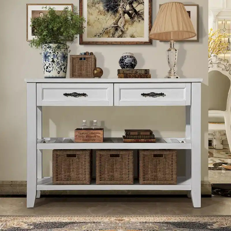 Table console de 42 po avec tiroirs et étagères à niveaux