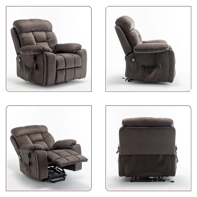 Grand fauteuil inclinable de massage électrique avec fonction de levage, chauffage et porte-gobelet dissimulé
