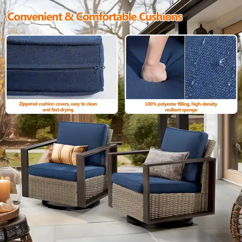Fauteuil à bascule d'extérieur Cozywor en osier 2 pièces avec structure métallique et coussins