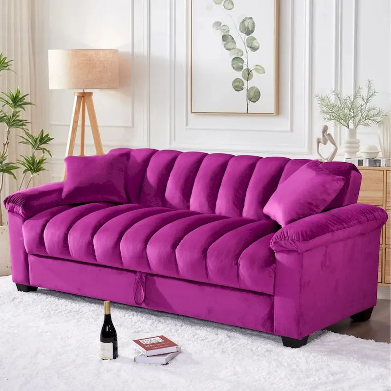 Canapé-lit convertible en velours de 82,7 po avec 2 oreillers