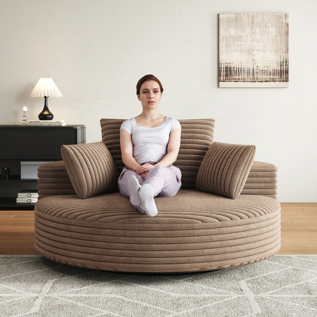 Fauteuil pivotant simple en velours côtelé et chenille avec rembourrage en mousse