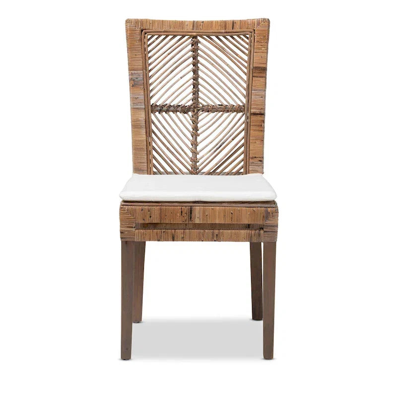 Chaise de salle à manger Laluna en rotin et bois d'acajou de style bohème moderne avec coussin