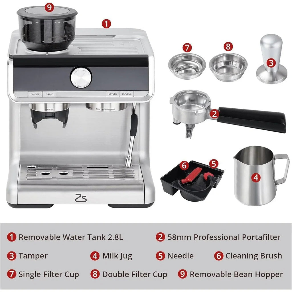 Machine à café expresso, avec moulin, réservoir d'eau de 2,8 L
