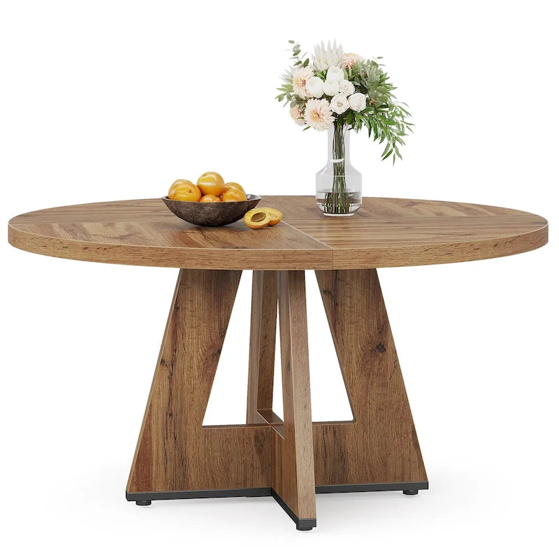 Table à manger ronde de 120 cm pour 4 personnes, table de salle à manger/cuisine/salon en bois style ferme