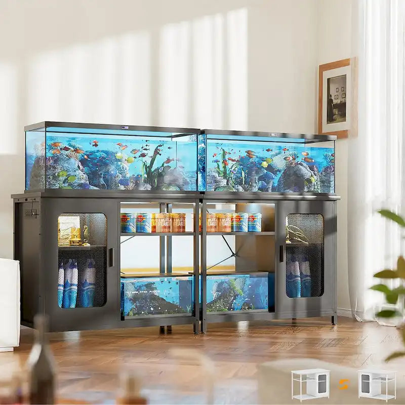 Meuble pour aquarium de 75 à 110 litres avec prises de courant et éclairage LED
