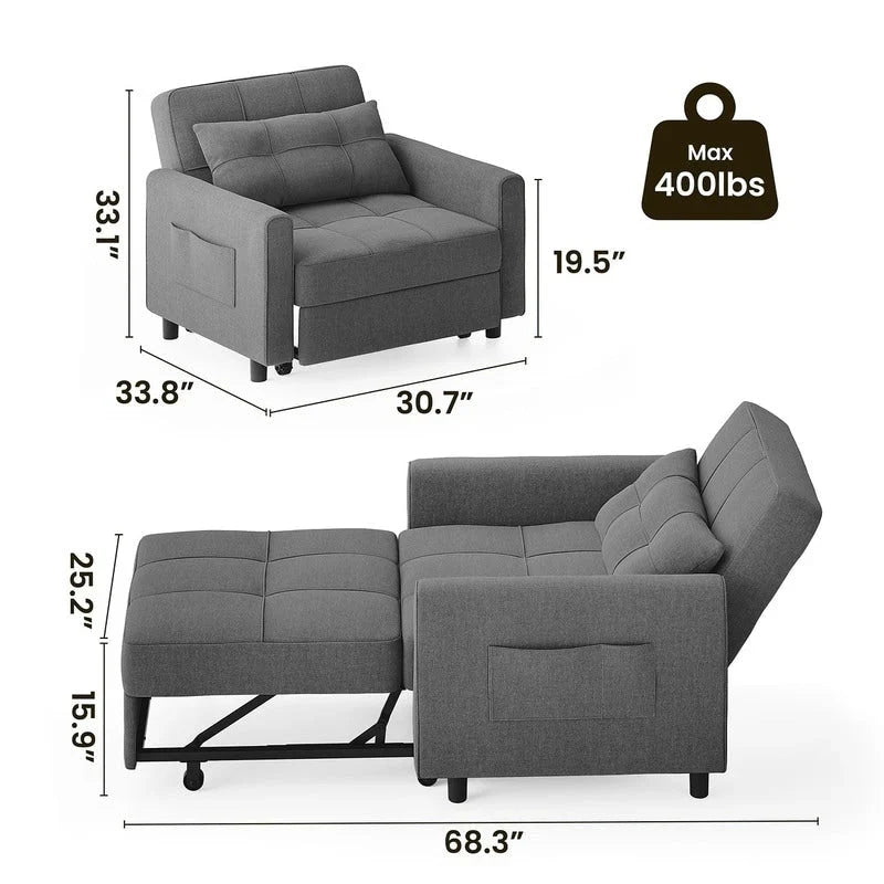 Canapé-lit convertible 3-en-1, Canapé-chaise dépliable, Lit pliant convertible pour salon