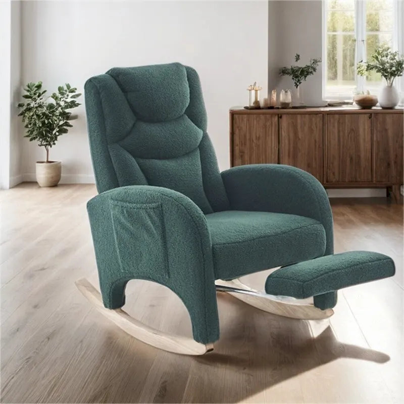 Fauteuil à bascule de puériculture ergonomique en tissu avec repose-pieds réglable