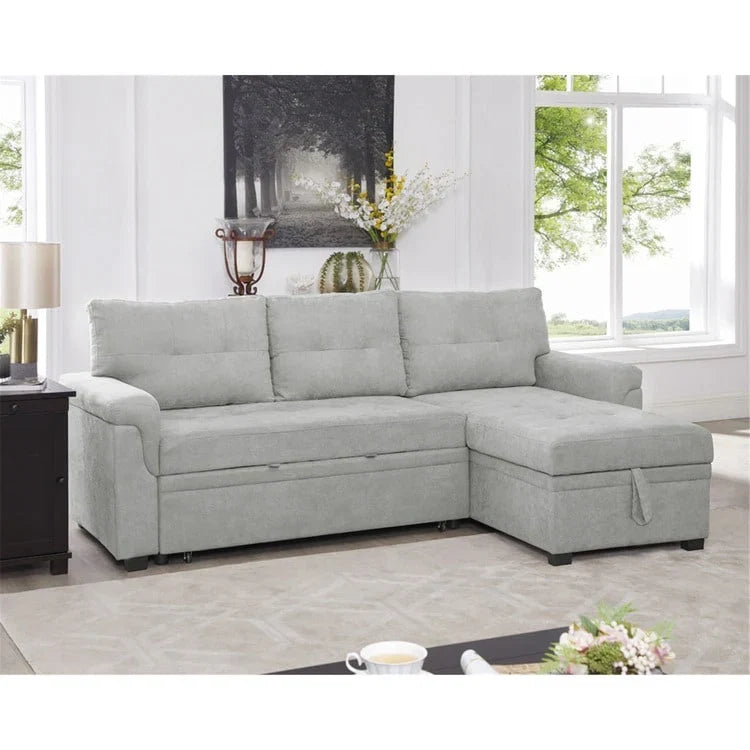 Canapé d'angle réversible convertible avec lit gigogne, méridienne de rangement et pieds durables