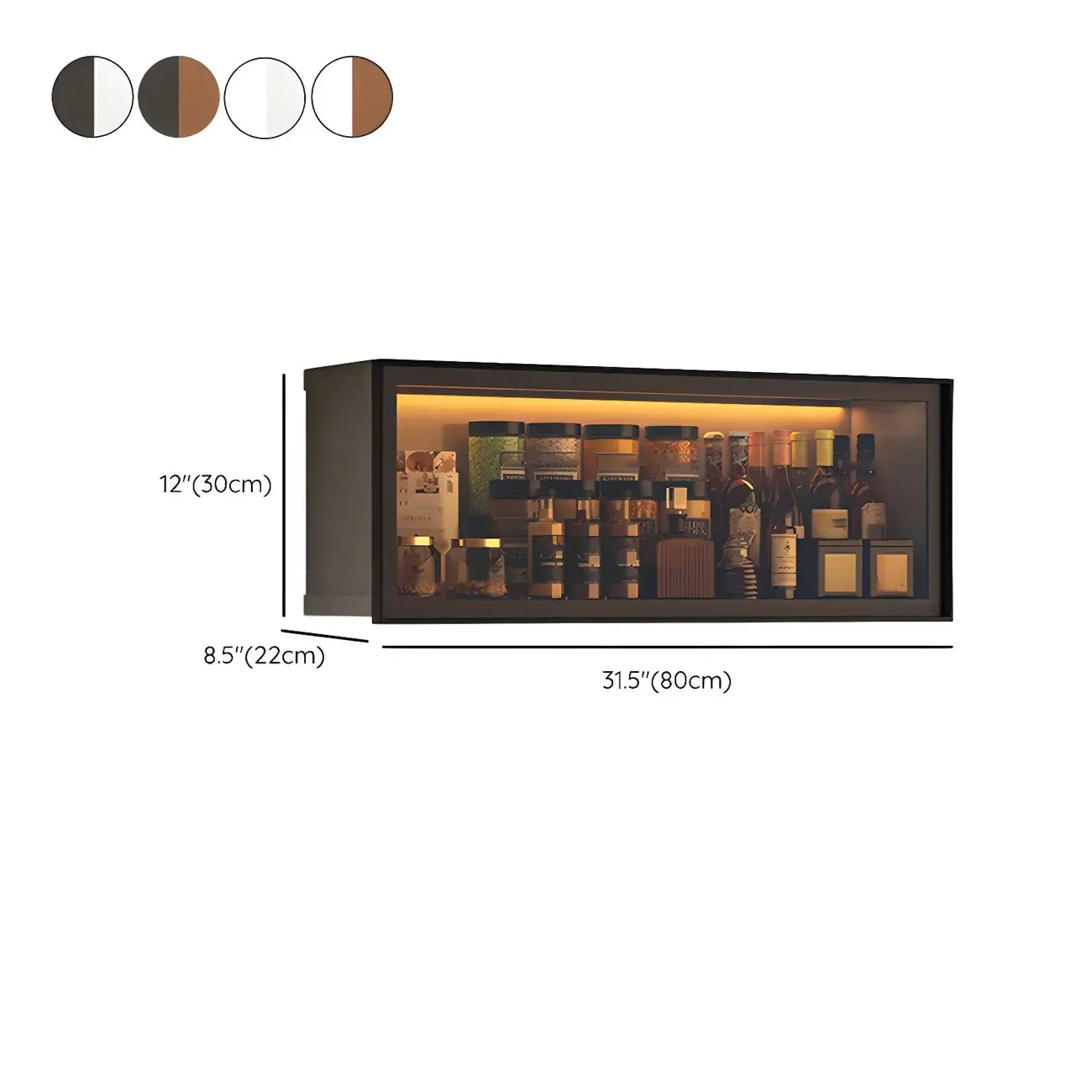 Vaisselier de cuisine en verre mural flottant en métal gris
