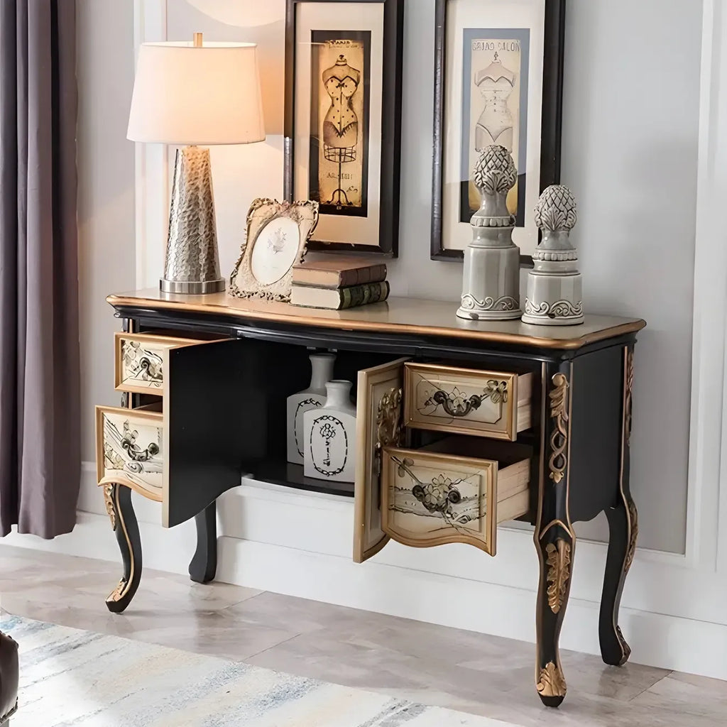 Console de rangement en bois de café avec tiroirs