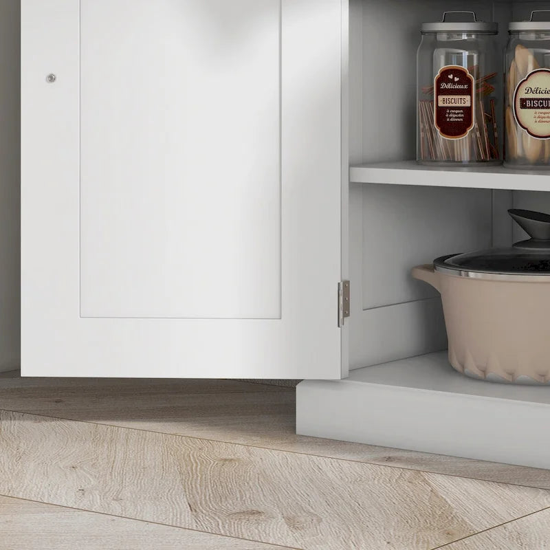 Meuble de rangement de cuisine autoportant traditionnel de 72 pouces avec 4 portes et 3 étagères réglables, grand tiroir central