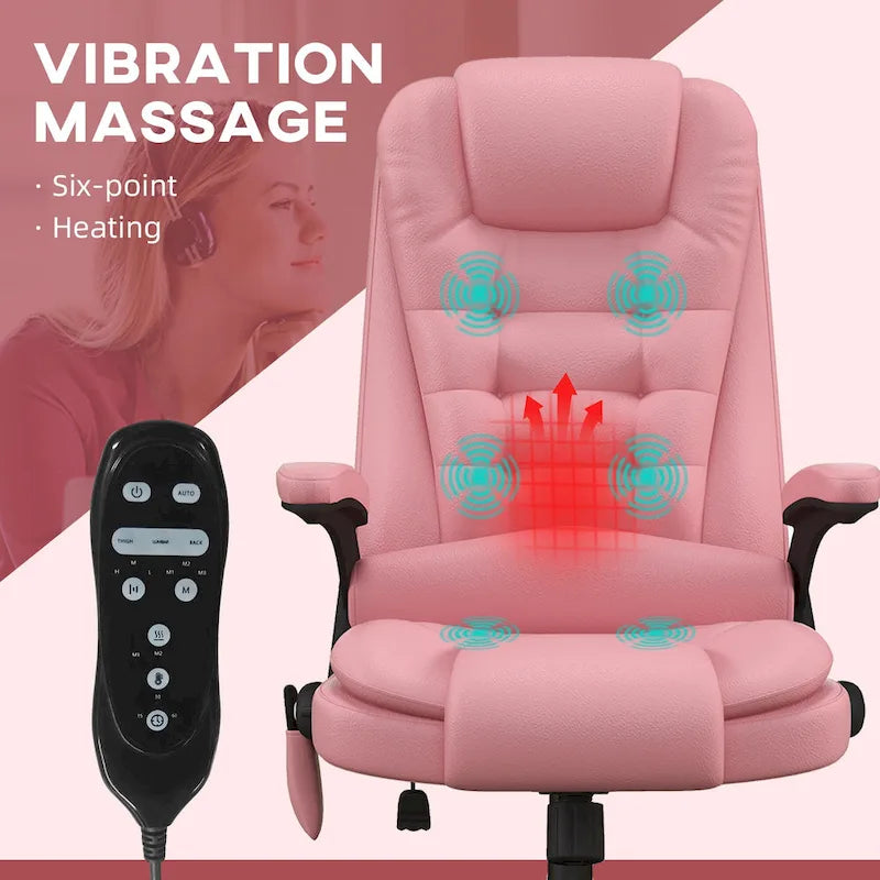 Chaise de bureau de massage vibrante à dossier haut HOMCOM avec 6 points de vibration, chaise d'ordinateur inclinable et chauffante en cuir PU