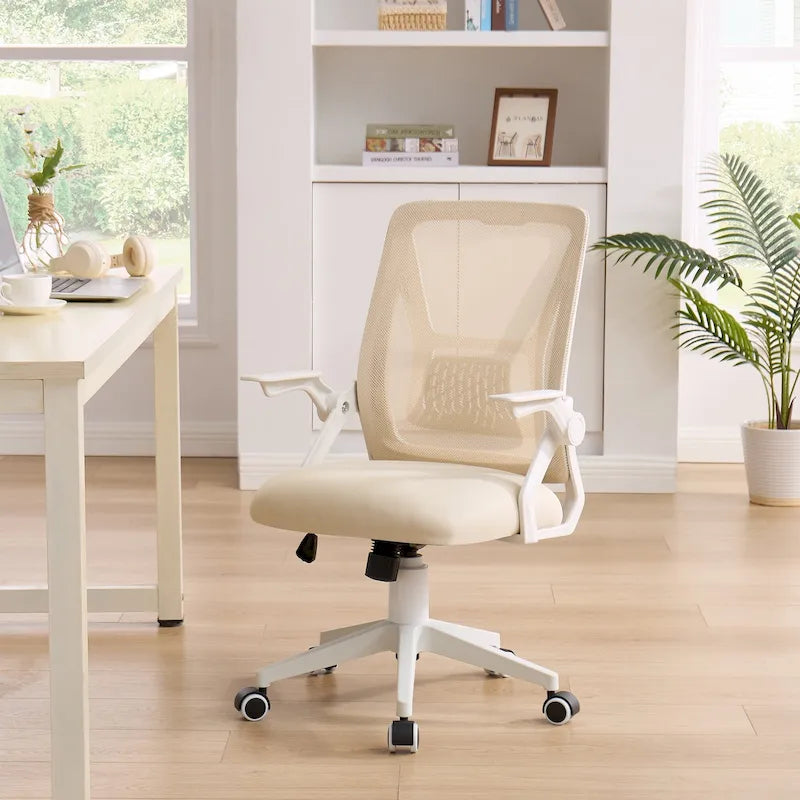 Javlergo Chaise de Bureau Dossier Mi-Hauteur Pivotante avec Support Lombaire, Fauteuil de Bureau Ergonomique en Maille avec Accoudoirs