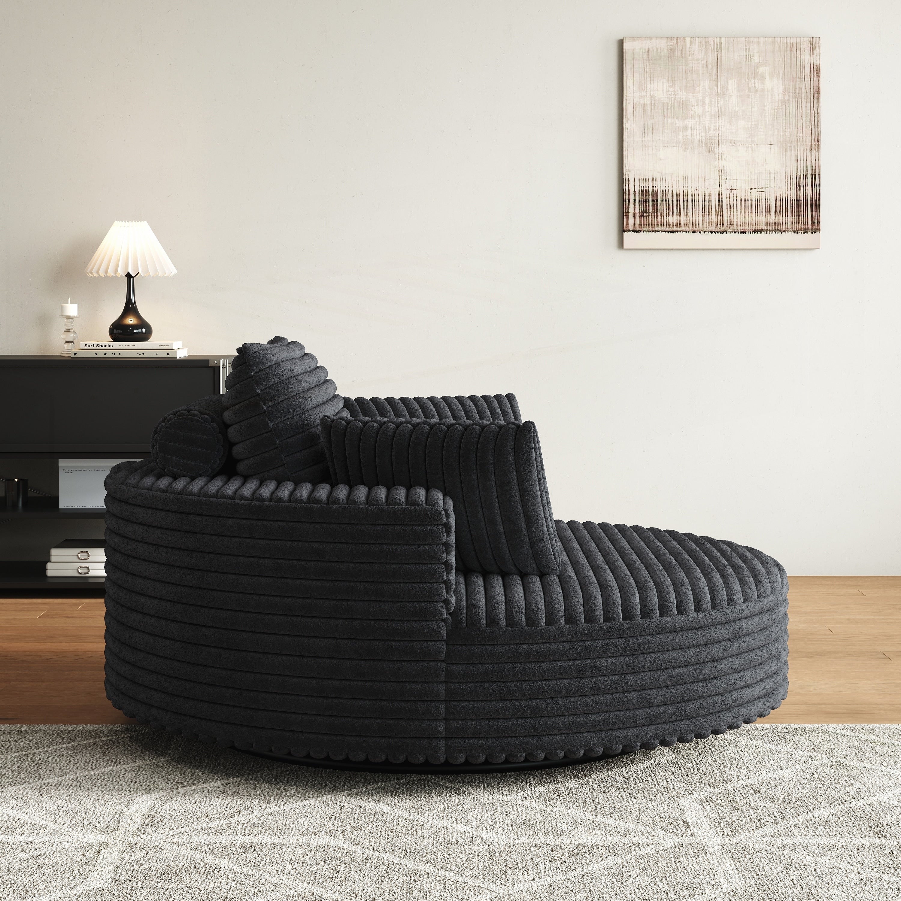 Fauteuil pivotant simple en velours côtelé et chenille avec rembourrage en mousse