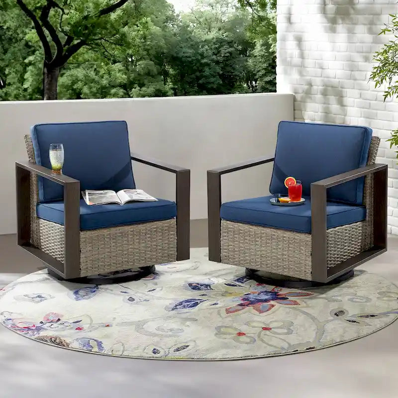 Fauteuil à bascule d'extérieur Cozywor en osier 2 pièces avec structure métallique et coussins