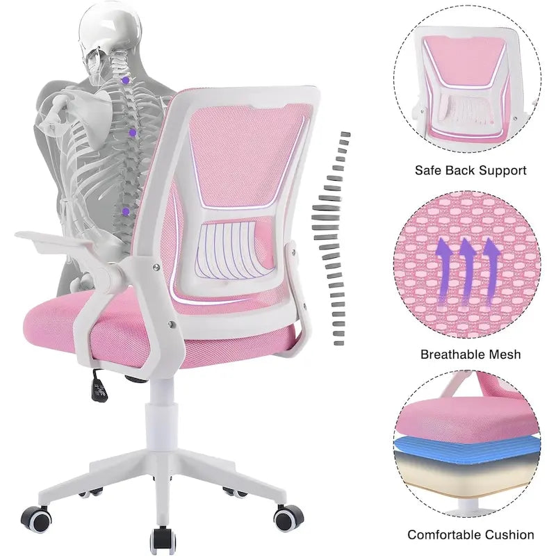 Javlergo Chaise de Bureau Dossier Mi-Hauteur Pivotante avec Support Lombaire, Fauteuil de Bureau Ergonomique en Maille avec Accoudoirs