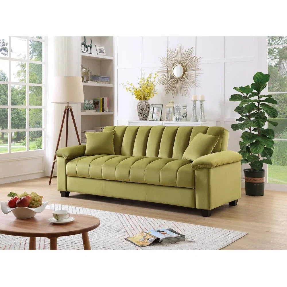 Canapé convertible de salon en tissu matelassé avec dossier cannelé