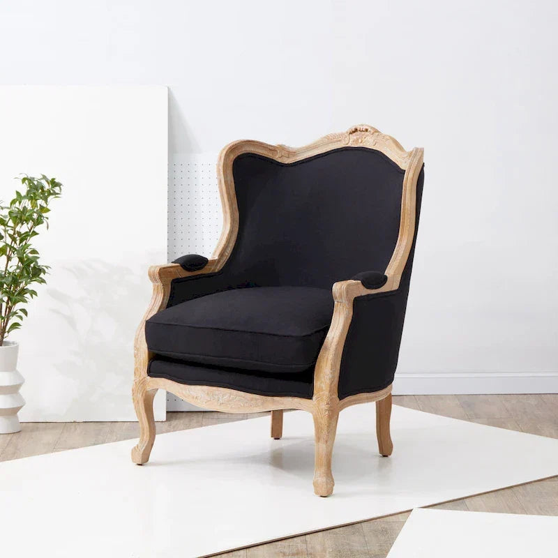 Fauteuil à oreilles Kali Oak en lin naturel - 34Lx34Px40H