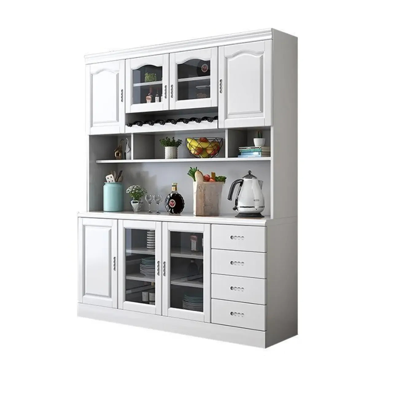 Buffet de cuisine en bois blanc avec casier à vin intégré